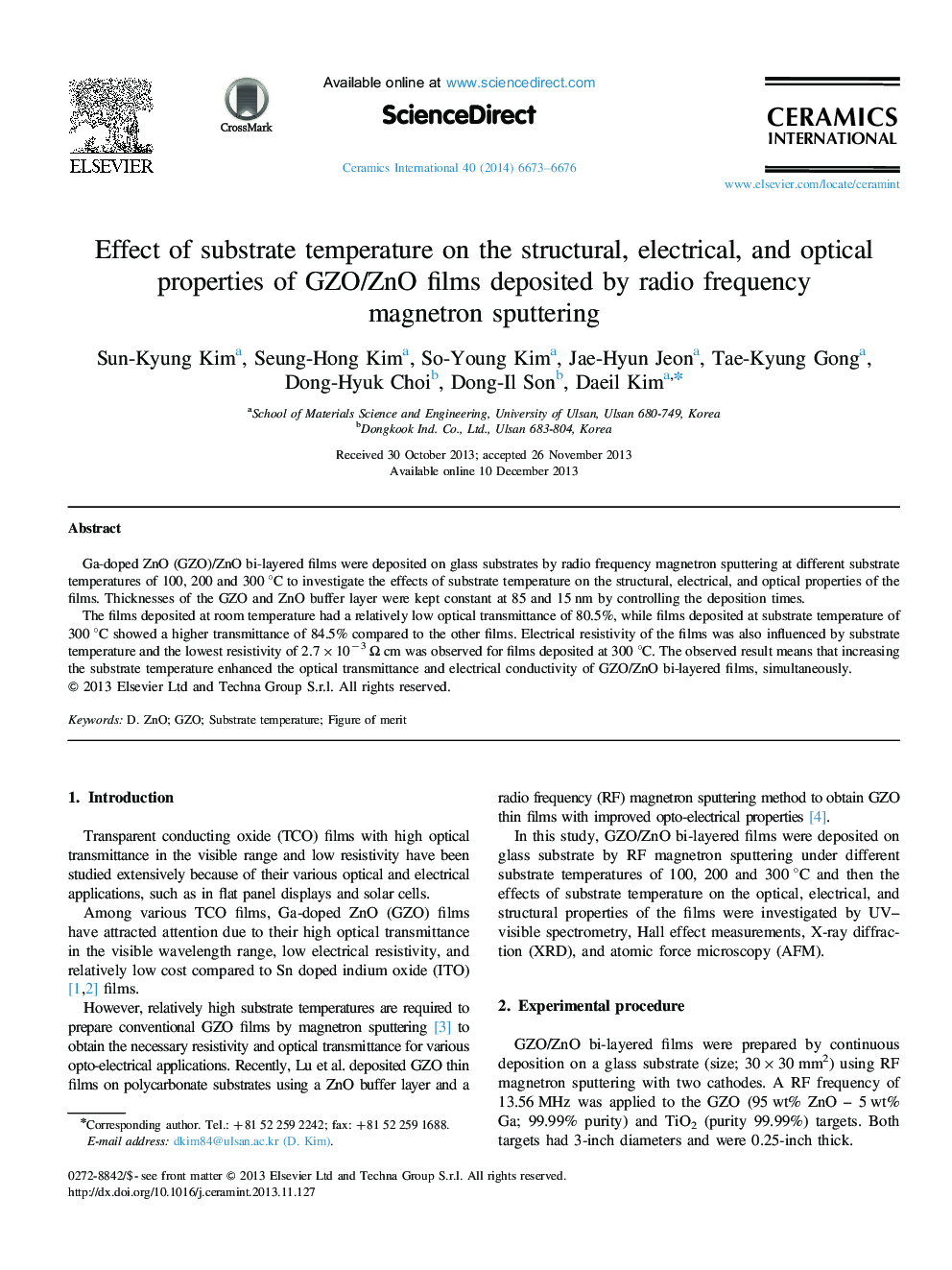 Effect of substrate temperature on the structural, electrical, and optical properties of GZO/ZnO films deposited by radio frequency magnetron sputtering