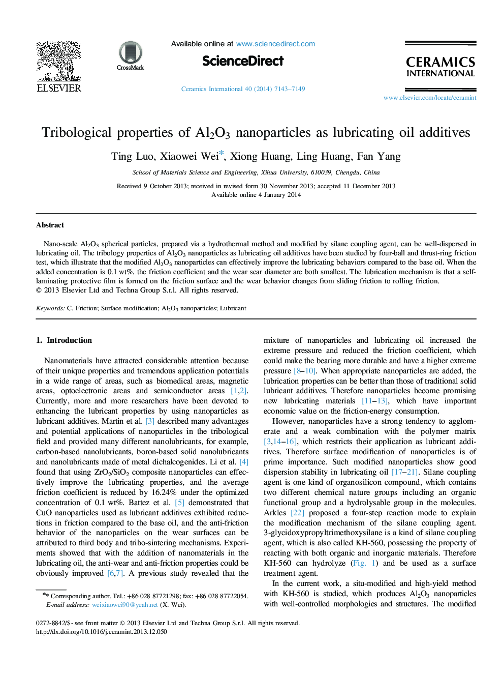 Tribological properties of Al2O3 nanoparticles as lubricating oil additives