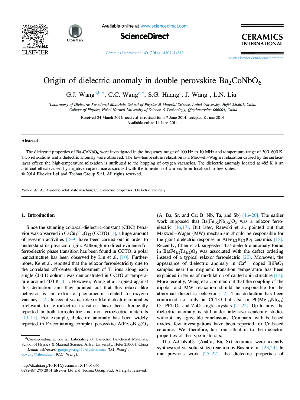 Origin of dielectric anomaly in double perovskite Ba2CoNbO6