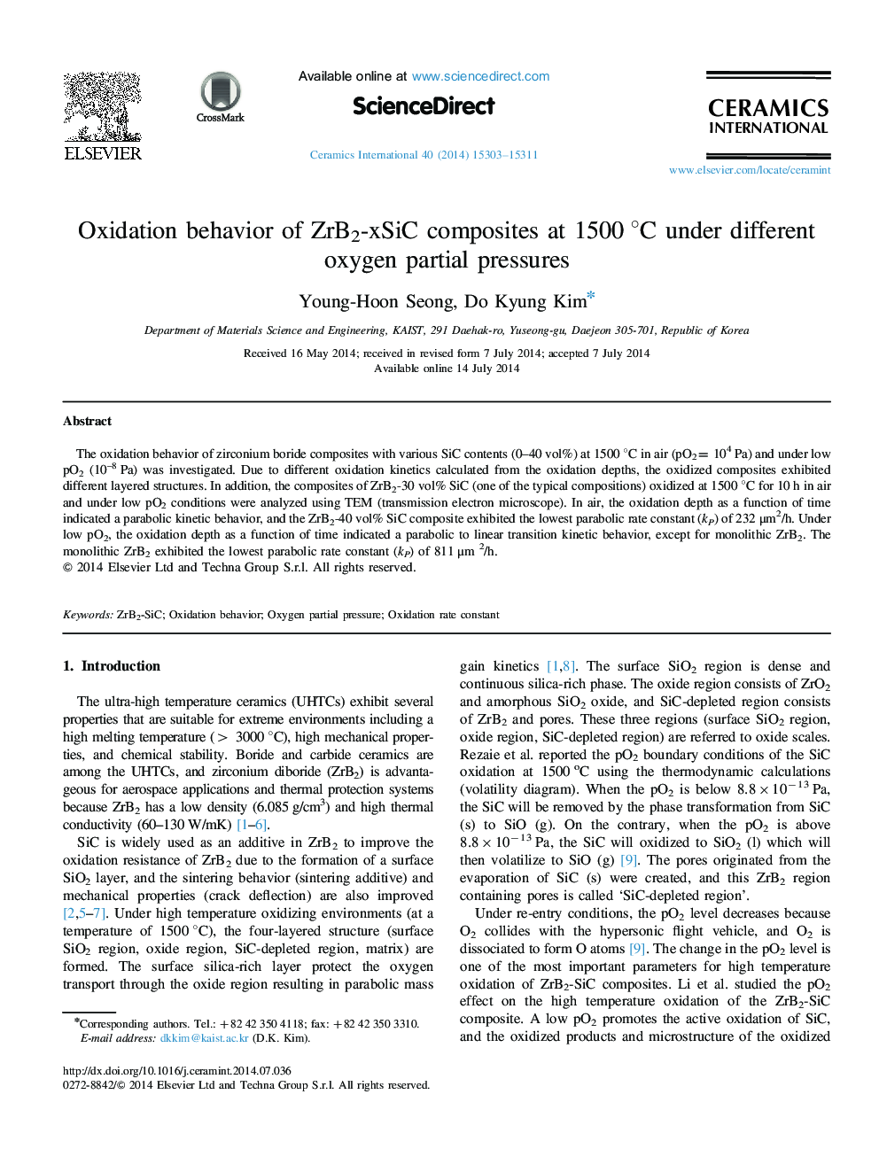 Oxidation behavior of ZrB2-xSiC composites at 1500 °C under different oxygen partial pressures