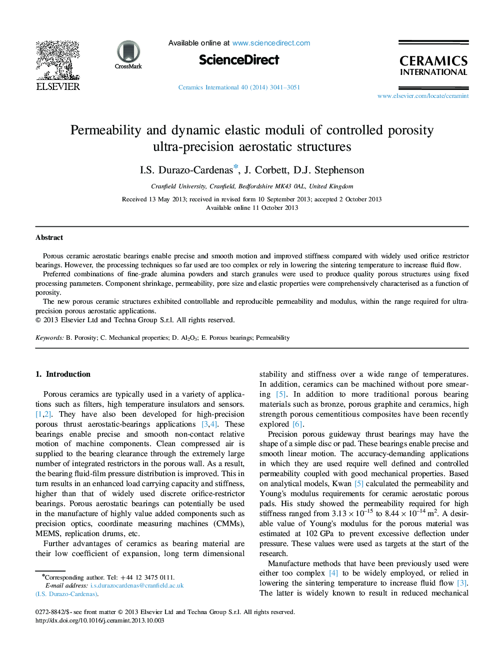 Permeability and dynamic elastic moduli of controlled porosity ultra-precision aerostatic structures