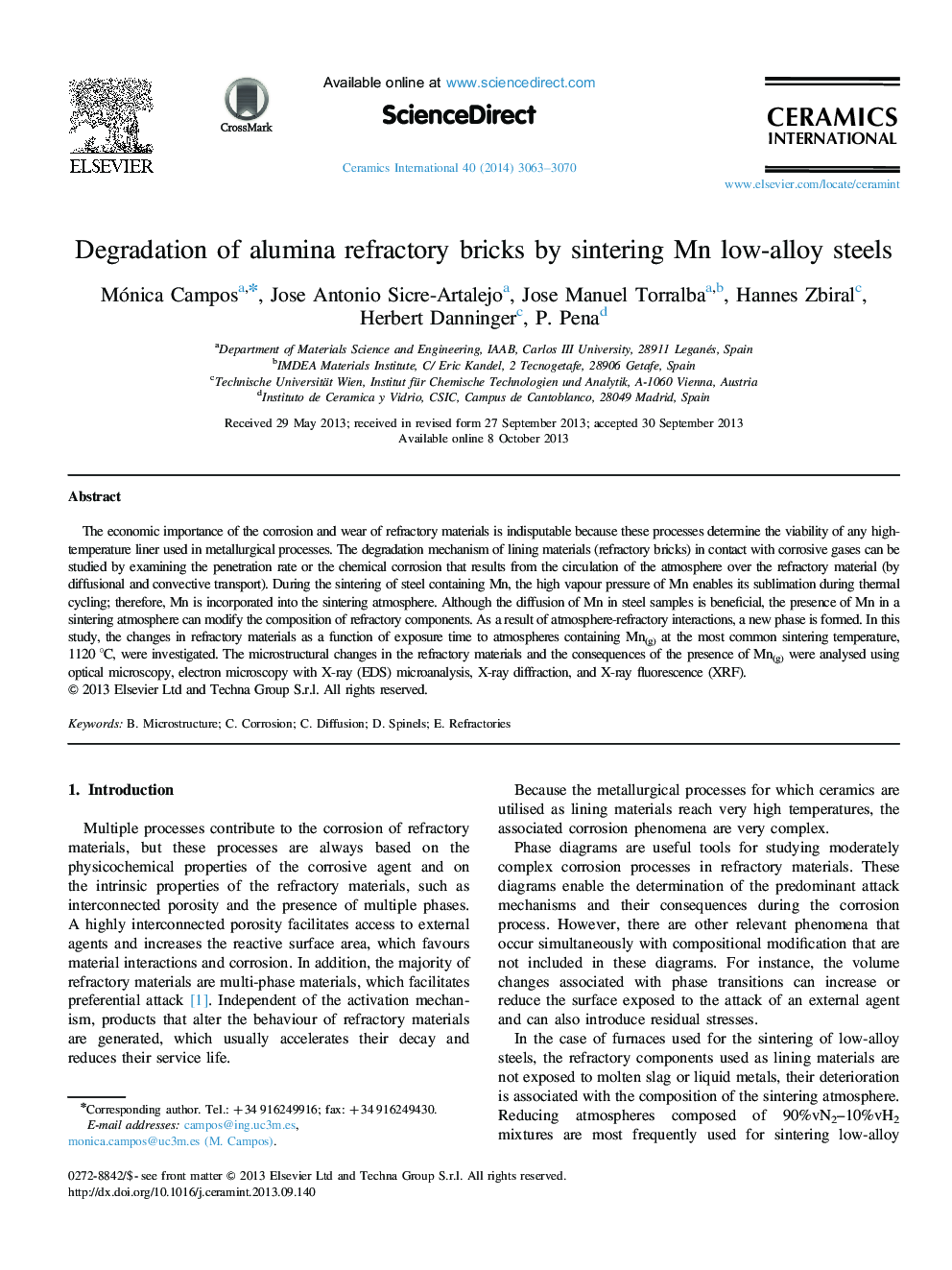 Degradation of alumina refractory bricks by sintering Mn low-alloy steels