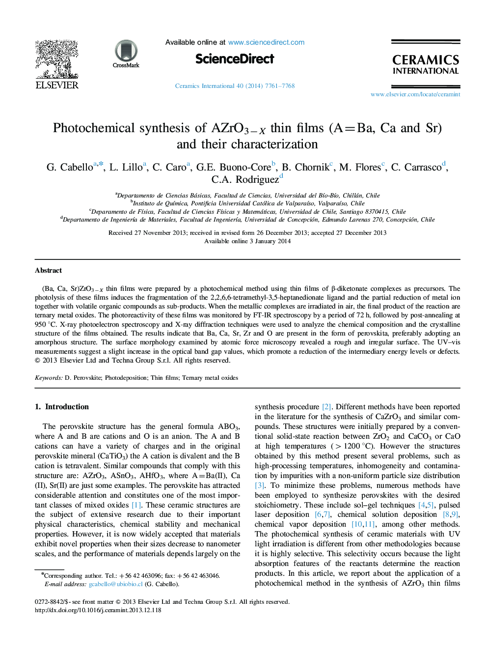 Photochemical synthesis of AZrO3−X thin films (A=Ba, Ca and Sr) and their characterization