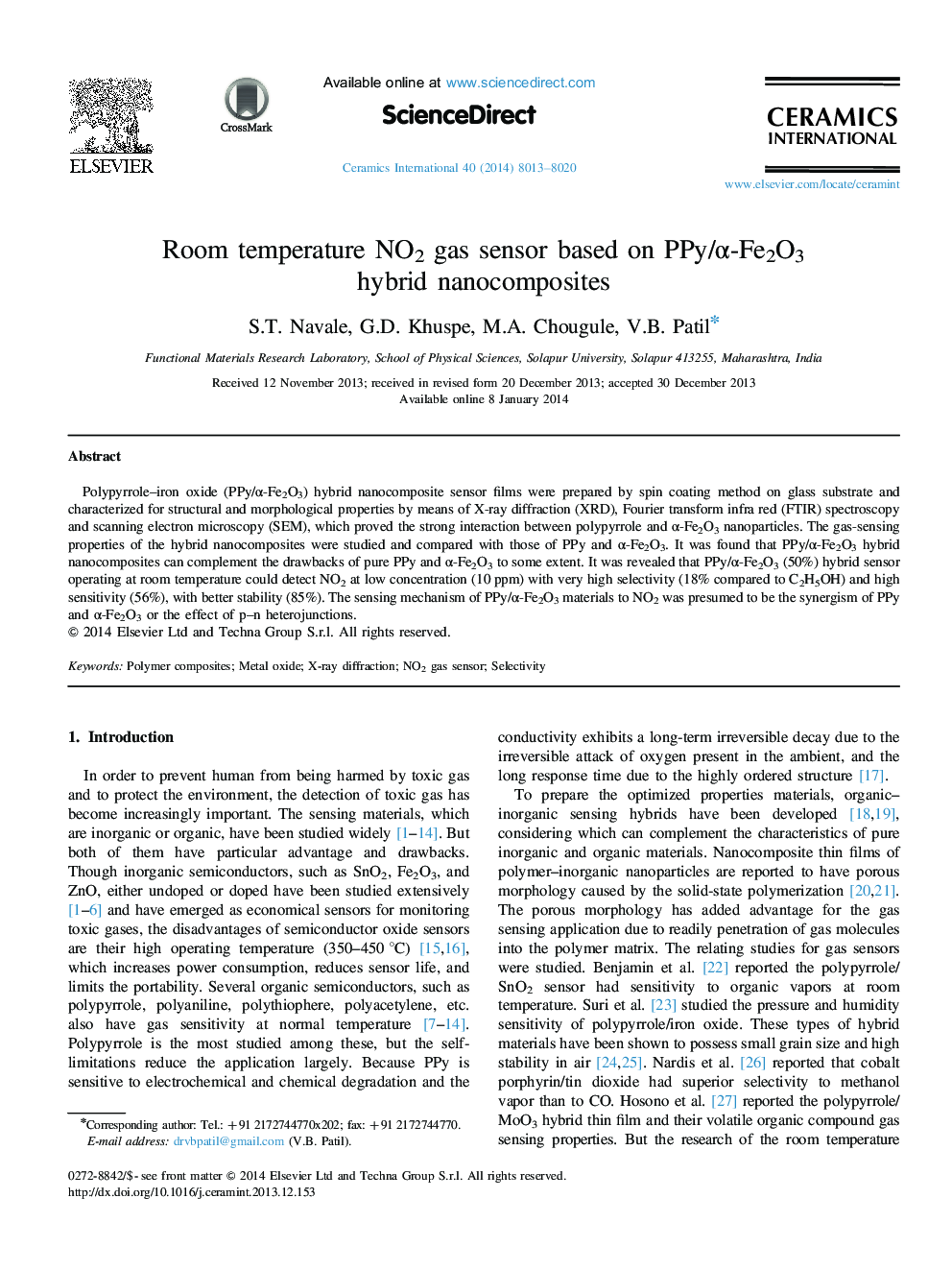 Room temperature NO2 gas sensor based on PPy/α-Fe2O3 hybrid nanocomposites