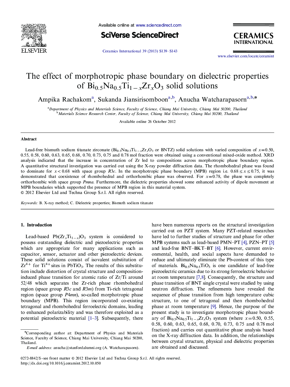 The effect of morphotropic phase boundary on dielectric properties of Bi0.5Na0.5Ti1−xZrxO3 solid solutions