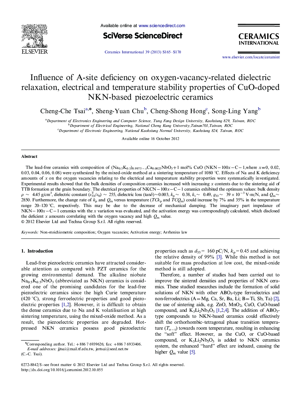 Influence of A-site deficiency on oxygen-vacancy-related dielectric relaxation, electrical and temperature stability properties of CuO-doped NKN-based piezoelectric ceramics