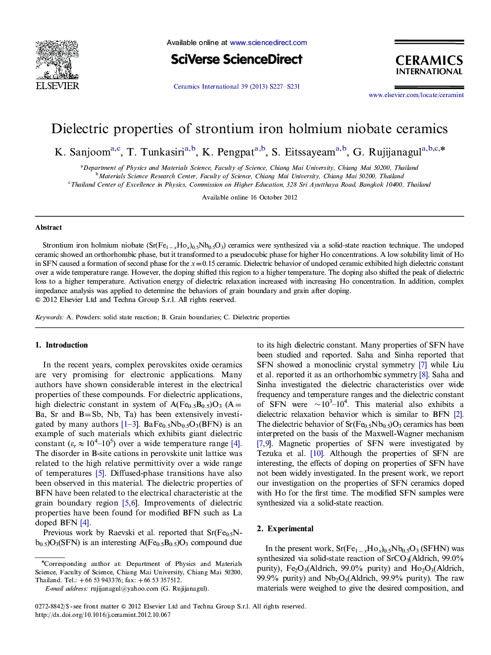 Dielectric properties of strontium iron holmium niobate ceramics