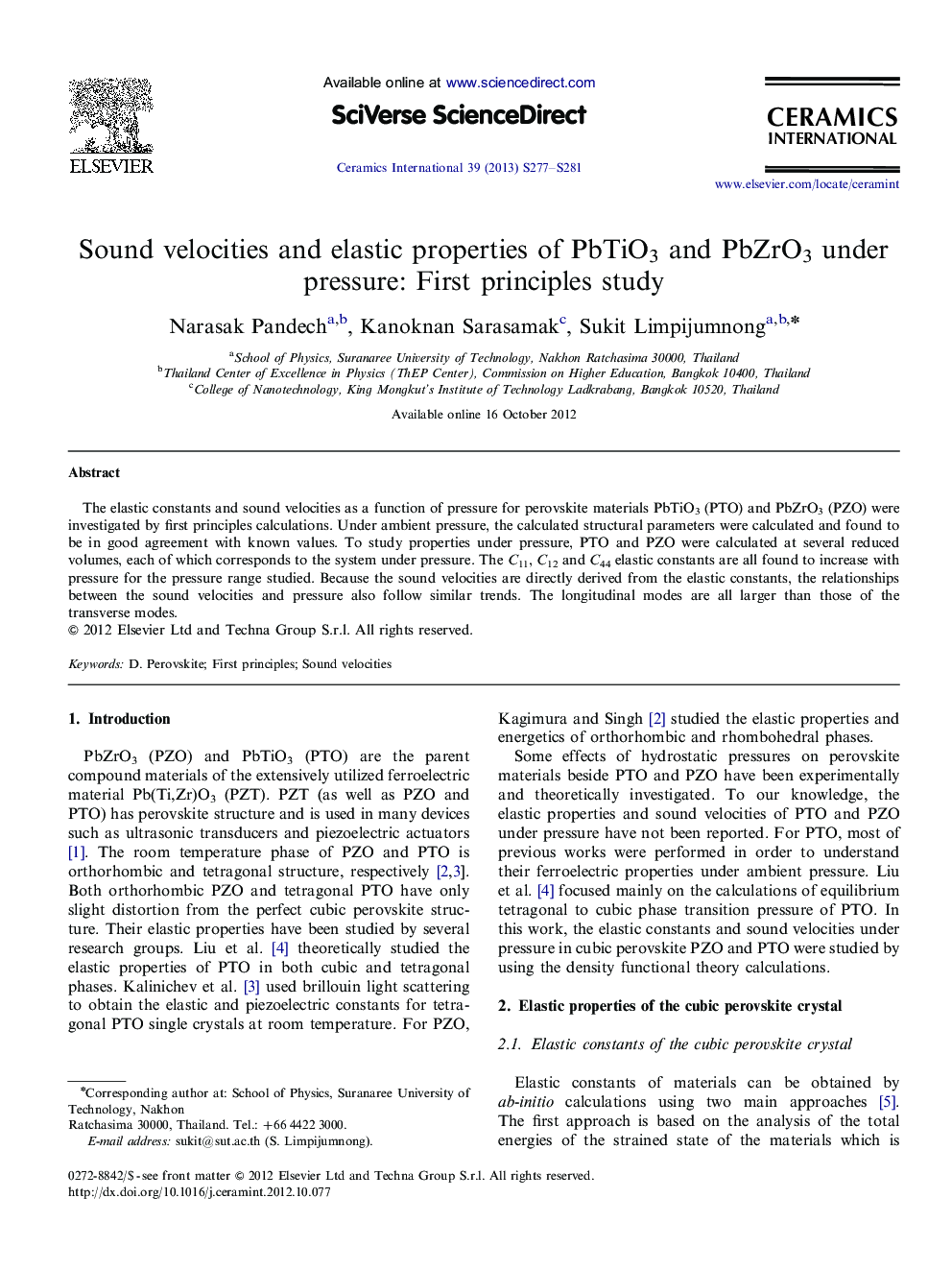 Sound velocities and elastic properties of PbTiO3 and PbZrO3 under pressure: First principles study