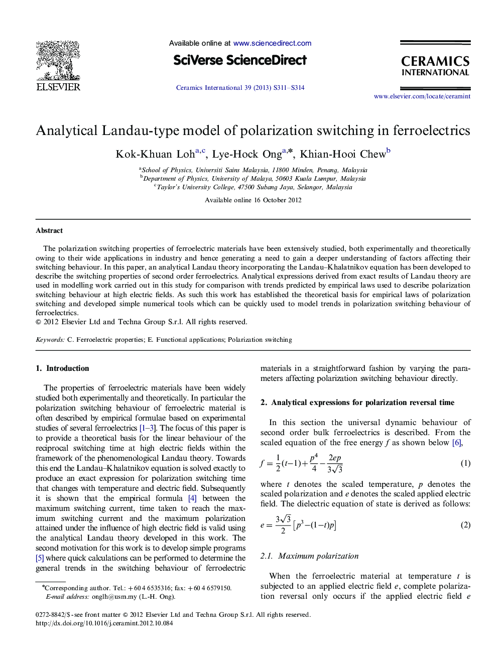 Analytical Landau-type model of polarization switching in ferroelectrics