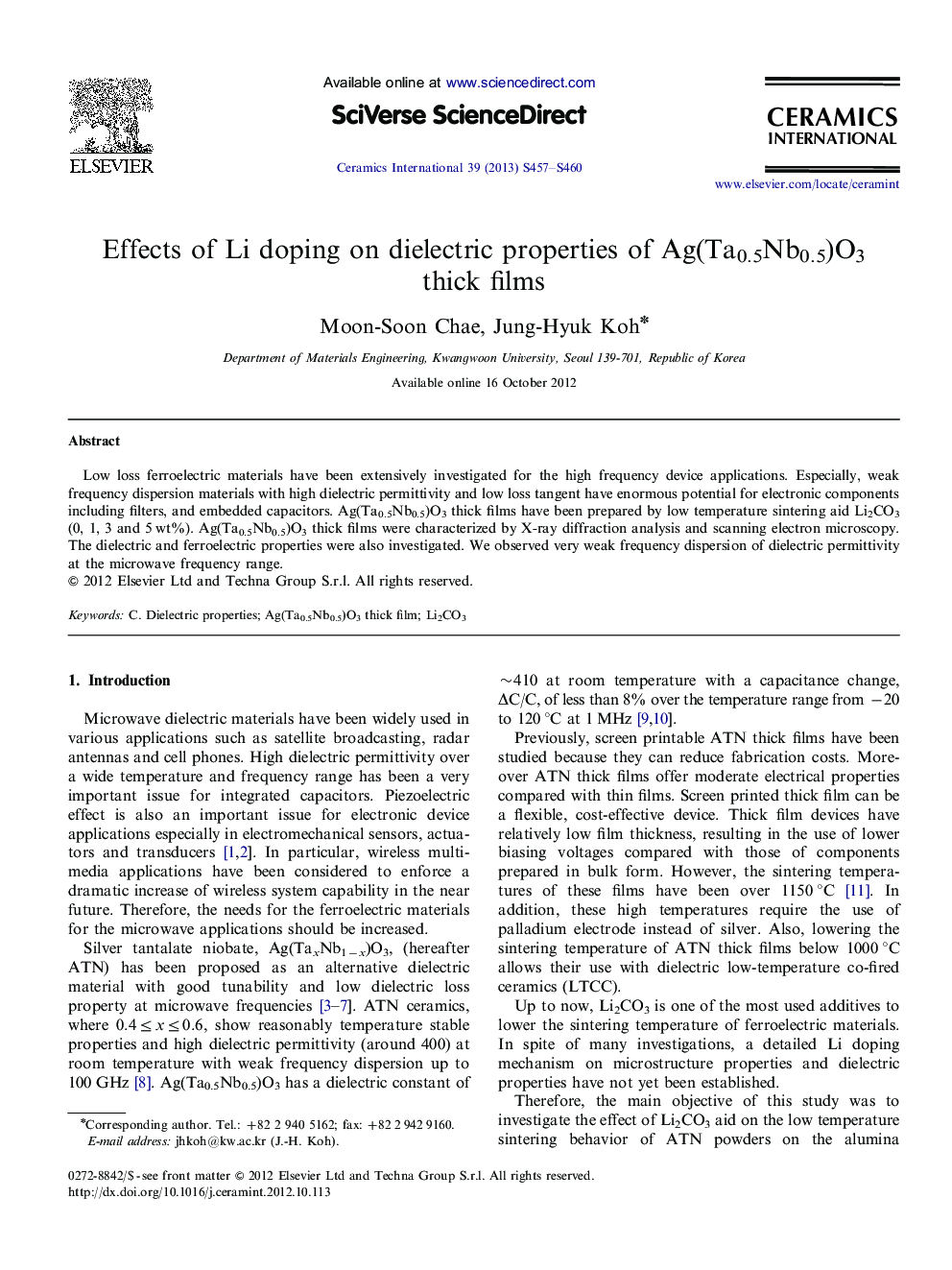 Effects of Li doping on dielectric properties of Ag(Ta0.5Nb0.5)O3 thick films