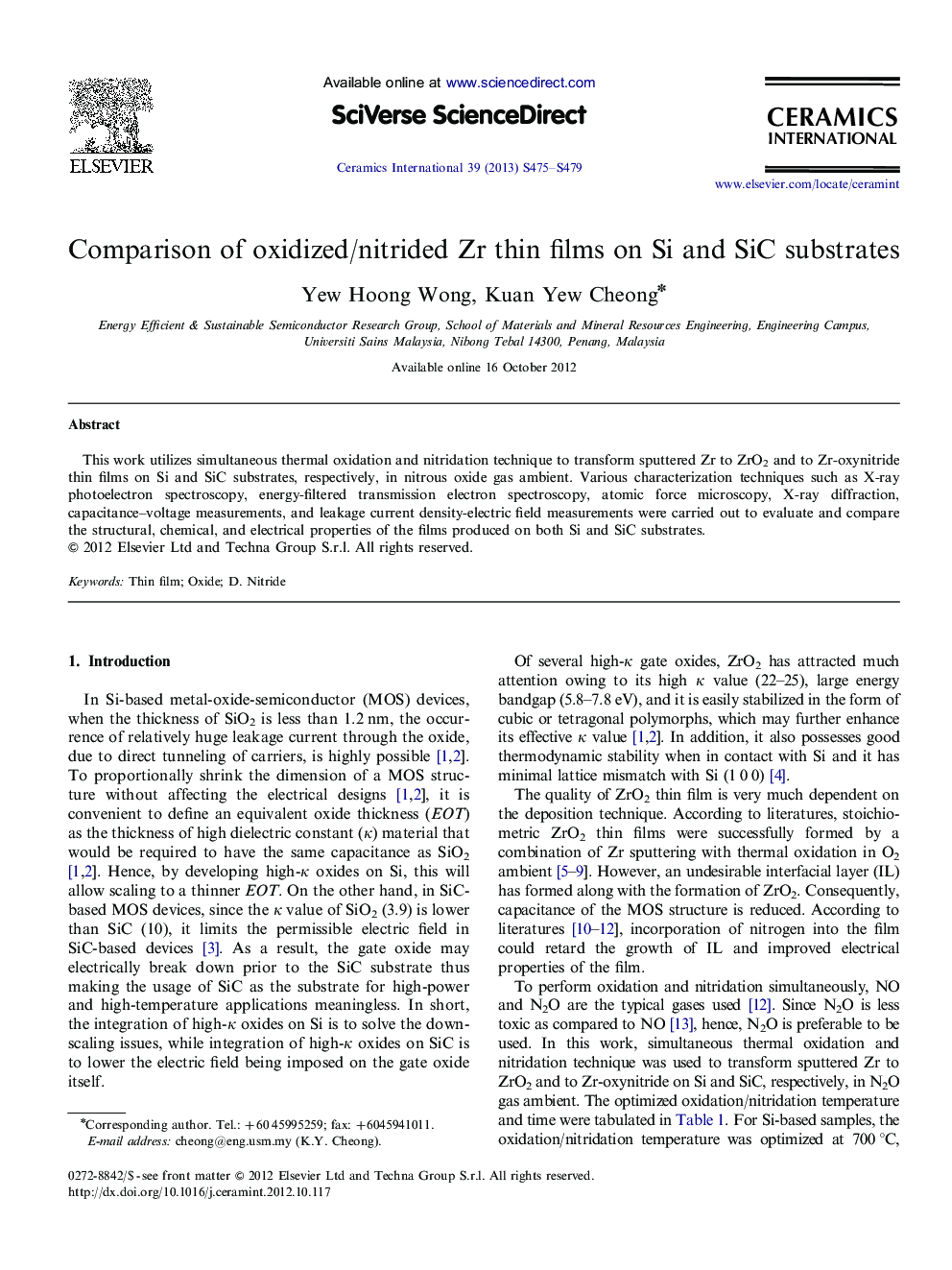 Comparison of oxidized/nitrided Zr thin films on Si and SiC substrates