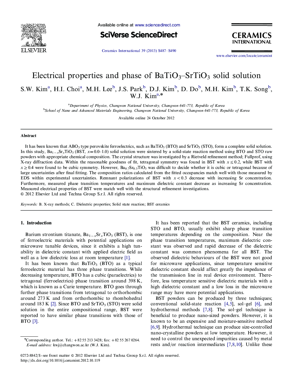 Electrical properties and phase of BaTiO3–SrTiO3 solid solution