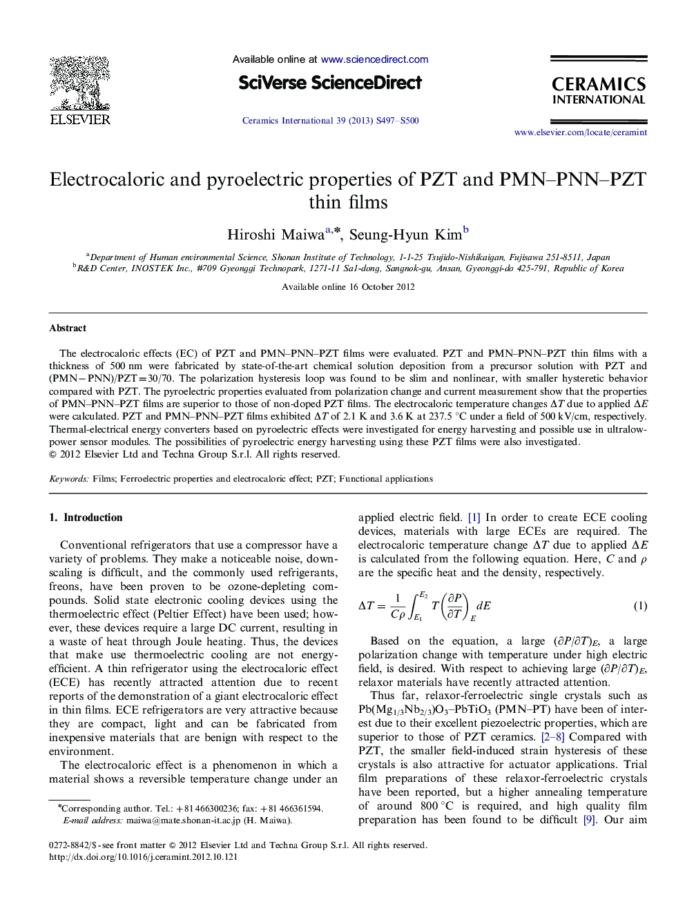 Electrocaloric and pyroelectric properties of PZT and PMN–PNN–PZT thin films