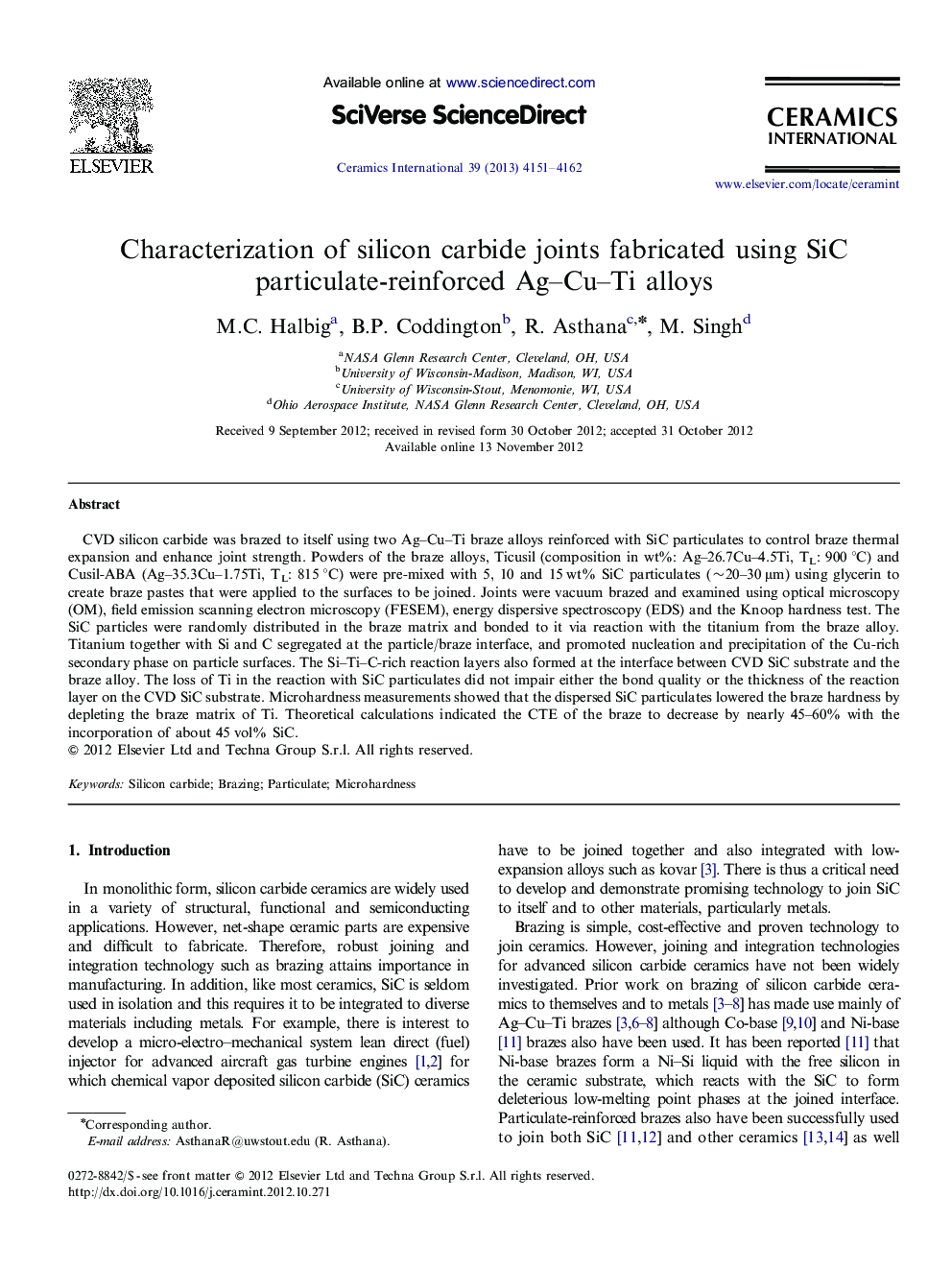 Characterization of silicon carbide joints fabricated using SiC particulate-reinforced Ag–Cu–Ti alloys