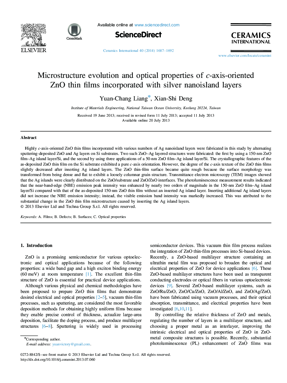 Microstructure evolution and optical properties of c-axis-oriented ZnO thin films incorporated with silver nanoisland layers