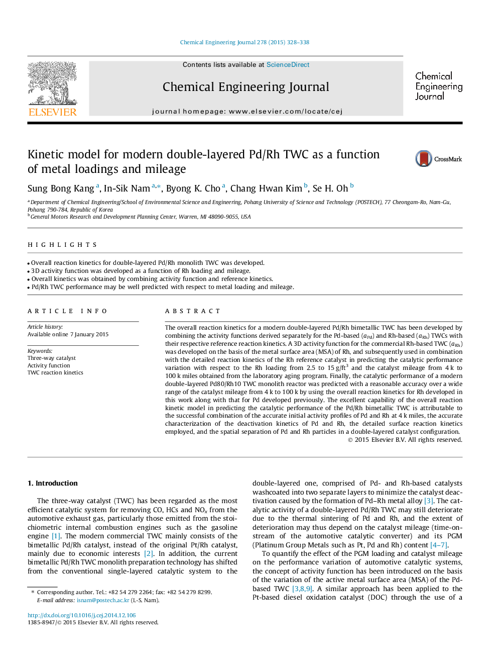 Kinetic model for modern double-layered Pd/Rh TWC as a function of metal loadings and mileage