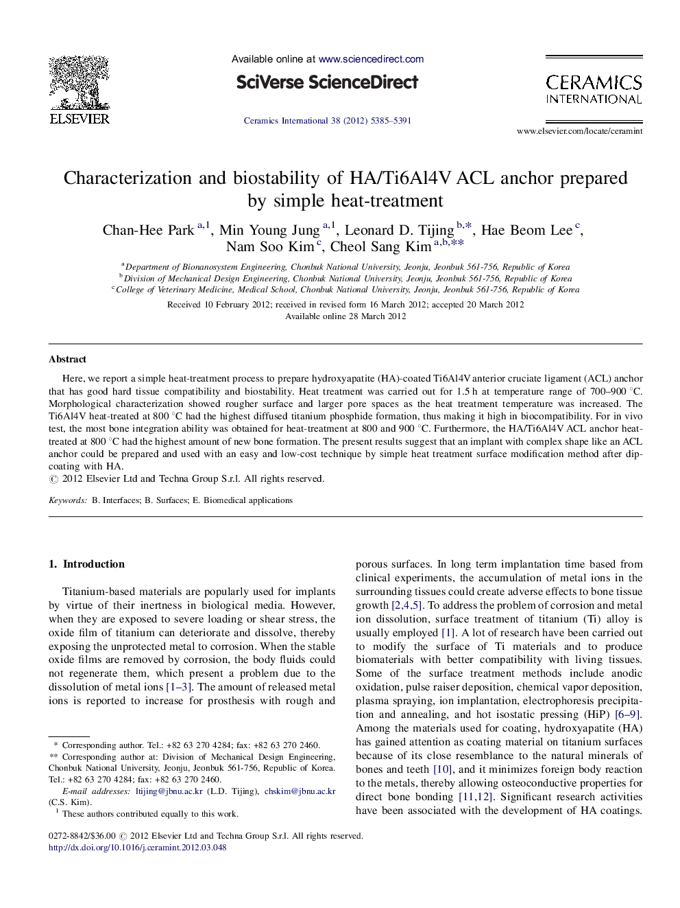 Characterization and biostability of HA/Ti6Al4V ACL anchor prepared by simple heat-treatment