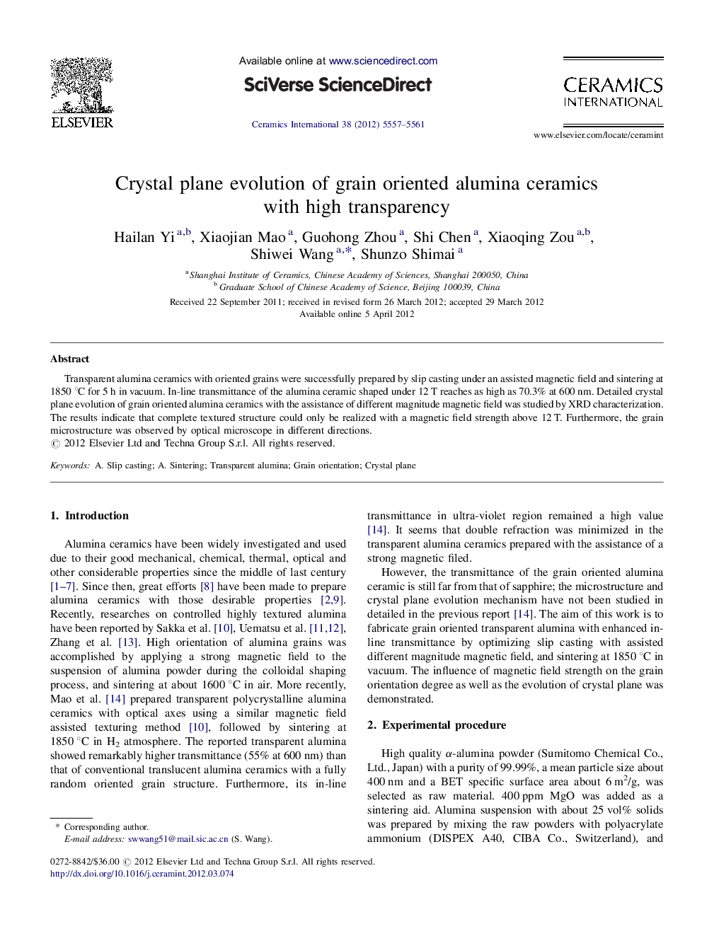 Crystal plane evolution of grain oriented alumina ceramics with high transparency