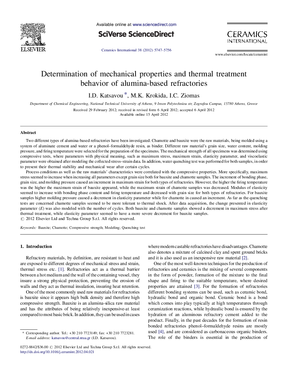 Determination of mechanical properties and thermal treatment behavior of alumina-based refractories