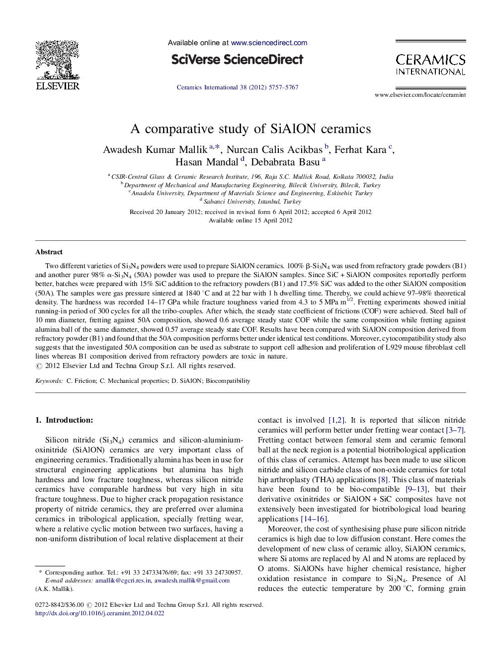 A comparative study of SiAlON ceramics