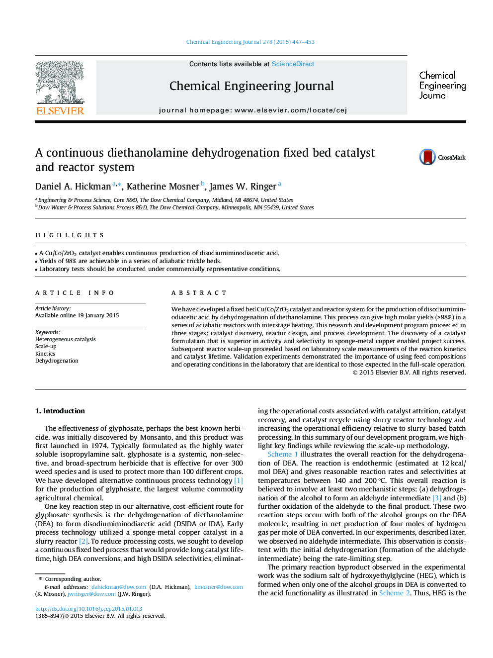 A continuous diethanolamine dehydrogenation fixed bed catalyst and reactor system