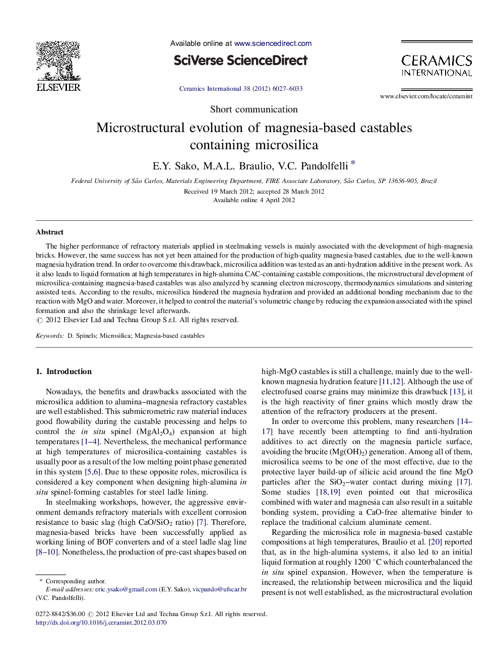 Microstructural evolution of magnesia-based castables containing microsilica