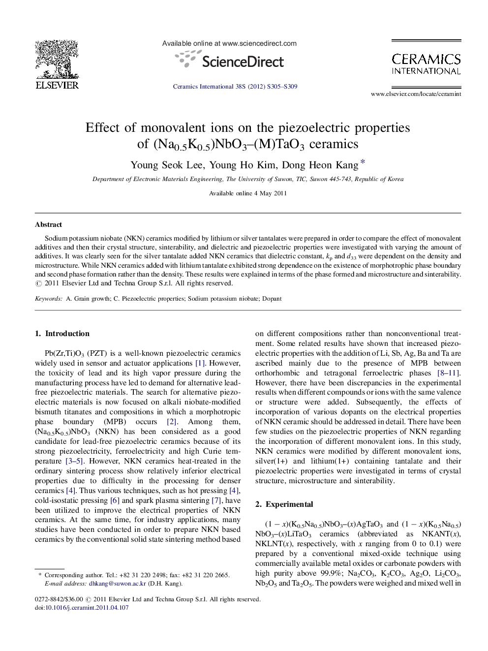 Effect of monovalent ions on the piezoelectric properties of (Na0.5K0.5)NbO3–(M)TaO3 ceramics