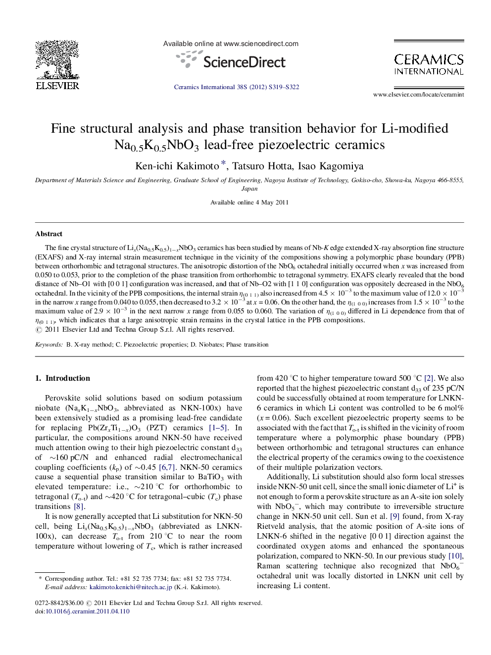 Fine structural analysis and phase transition behavior for Li-modified Na0.5K0.5NbO3 lead-free piezoelectric ceramics