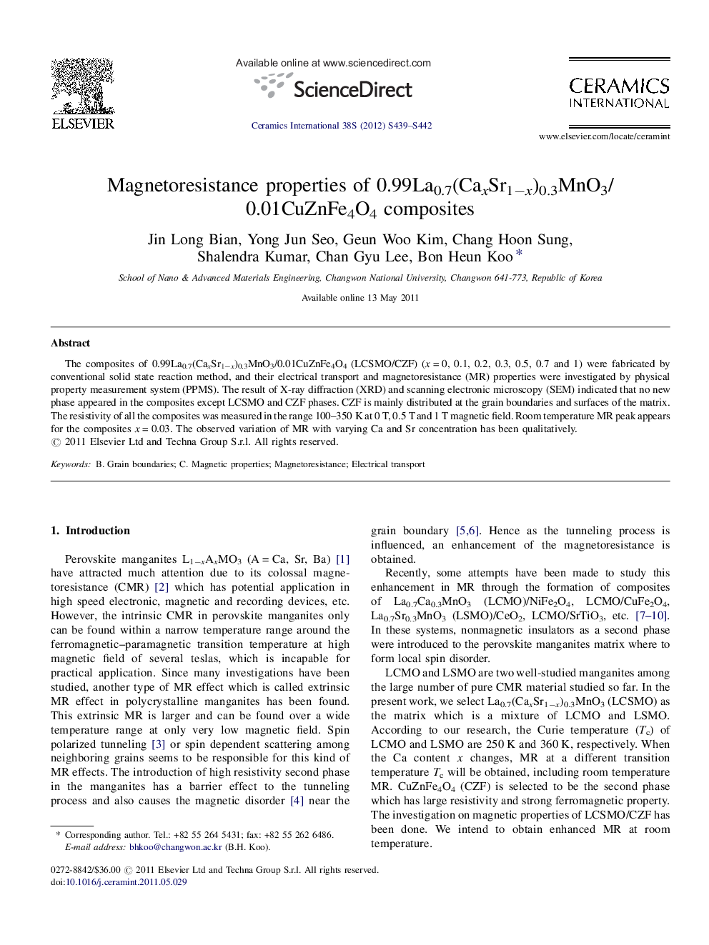 Magnetoresistance properties of 0.99La0.7(CaxSr1âx)0.3MnO3/0.01CuZnFe4O4 composites