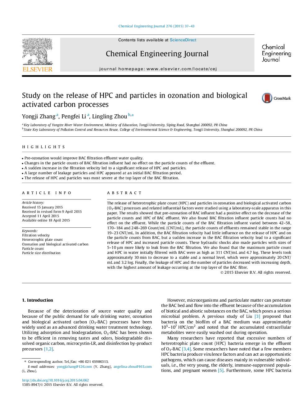 Study on the release of HPC and particles in ozonation and biological activated carbon processes