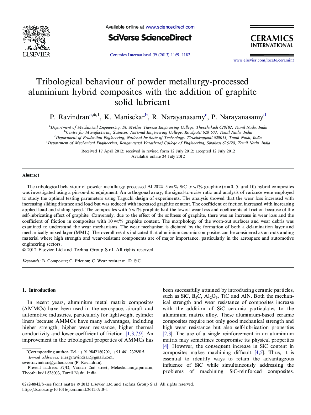 Tribological behaviour of powder metallurgy-processed aluminium hybrid composites with the addition of graphite solid lubricant