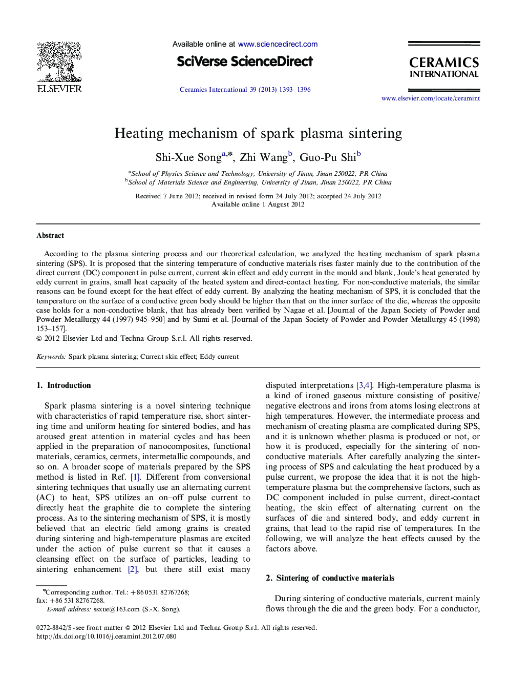 Heating mechanism of spark plasma sintering