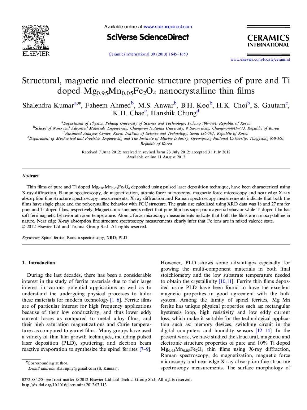 Structural, magnetic and electronic structure properties of pure and Ti doped Mg0.95Mn0.05Fe2O4 nanocrystalline thin films