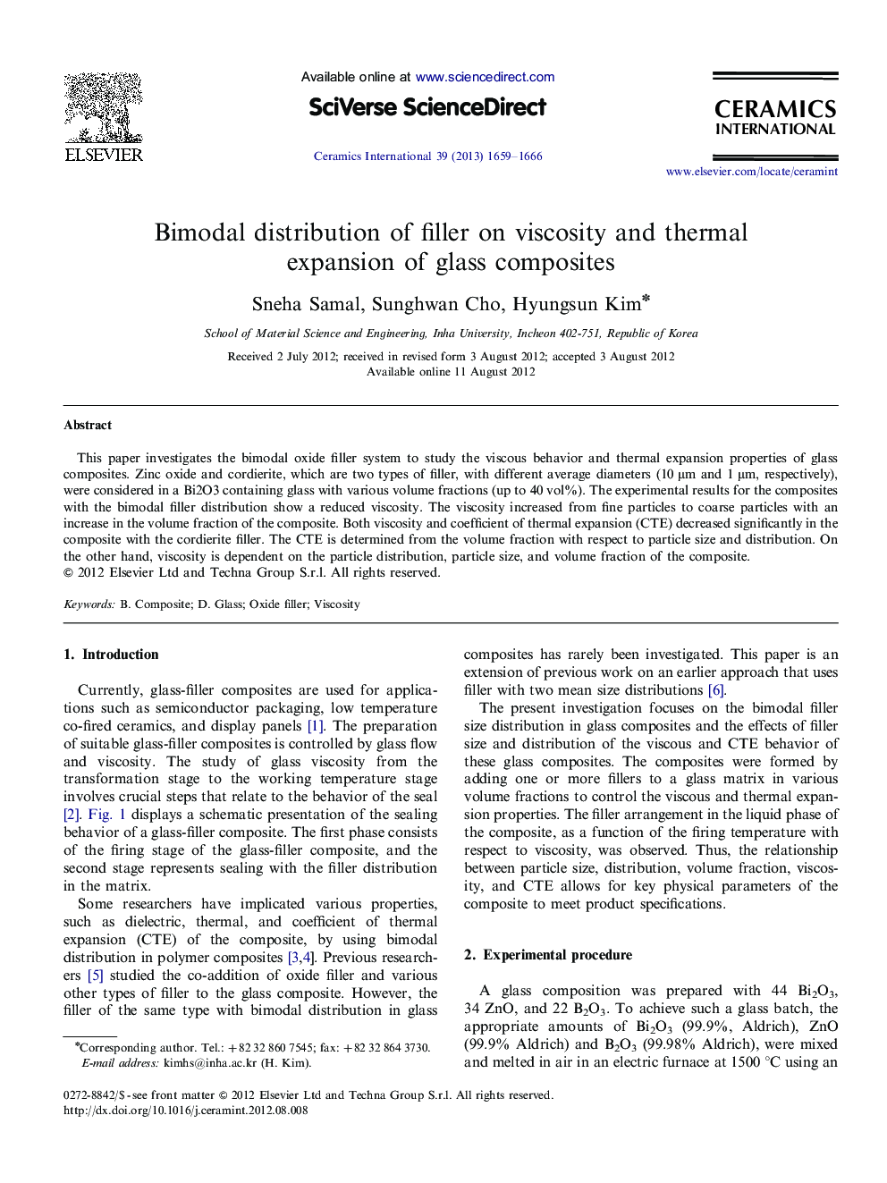 Bimodal distribution of filler on viscosity and thermal expansion of glass composites