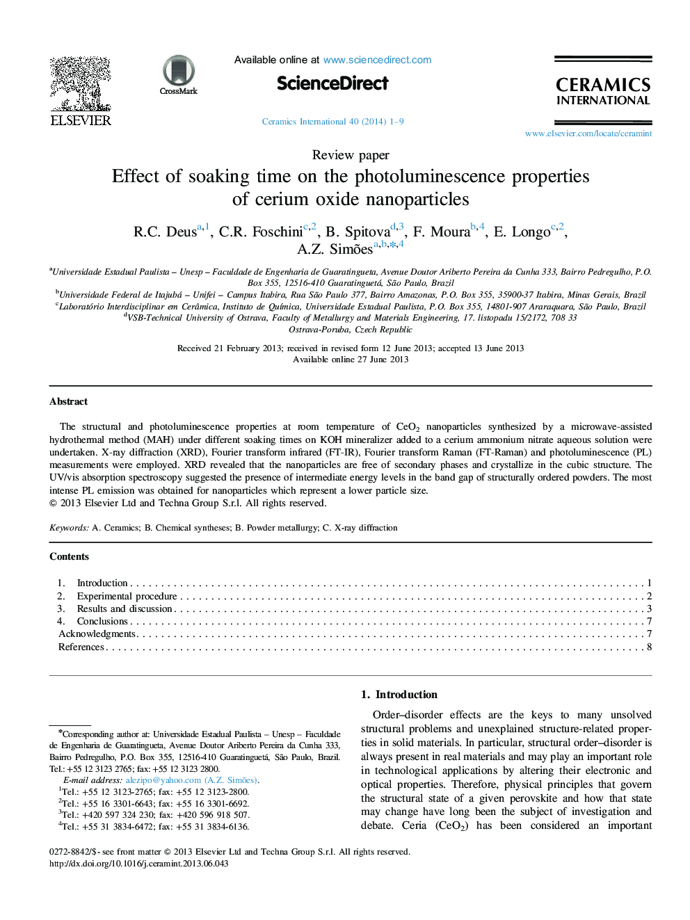 Effect of soaking time on the photoluminescence properties of cerium oxide nanoparticles