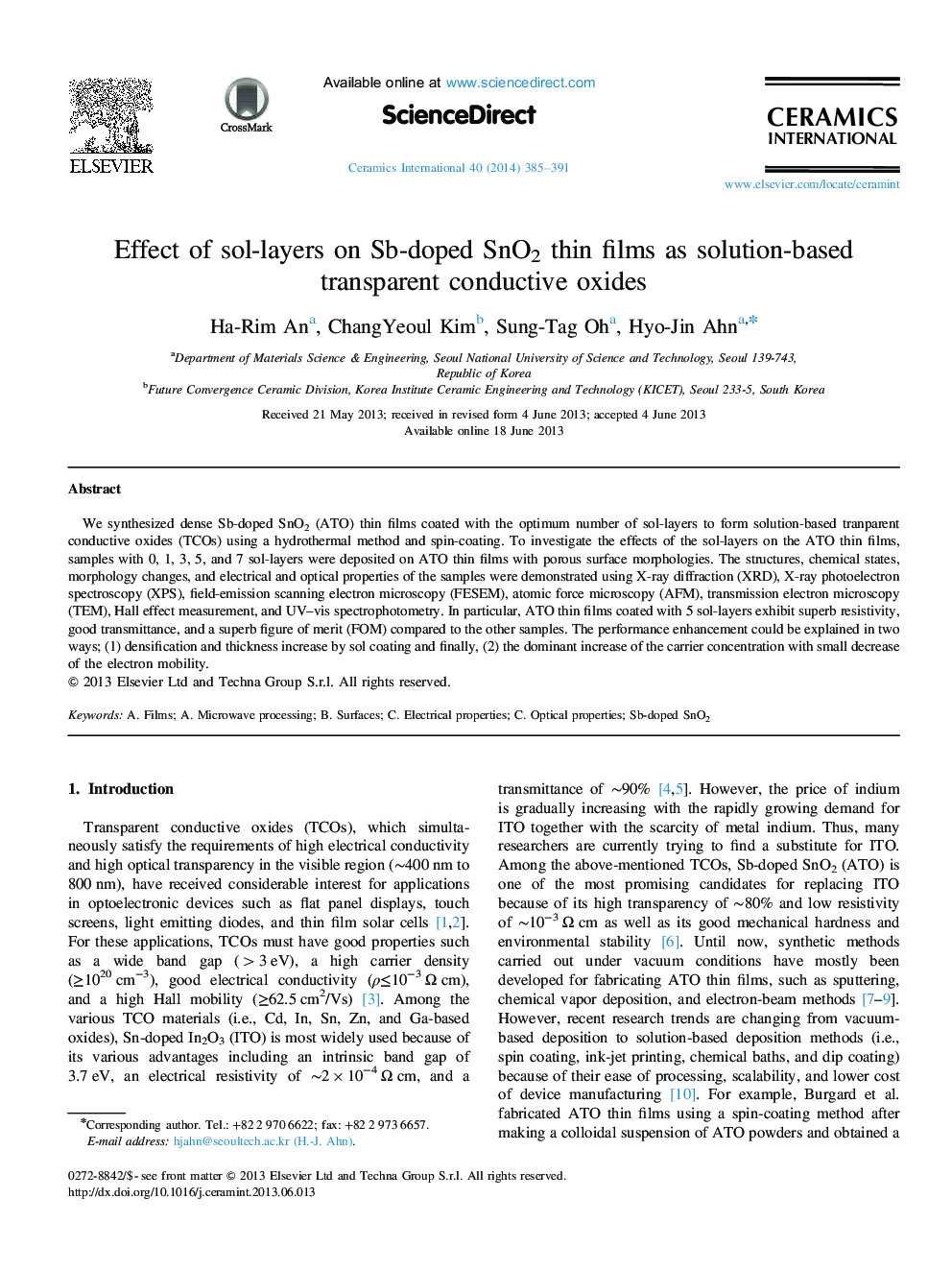 Effect of sol-layers on Sb-doped SnO2 thin films as solution-based transparent conductive oxides