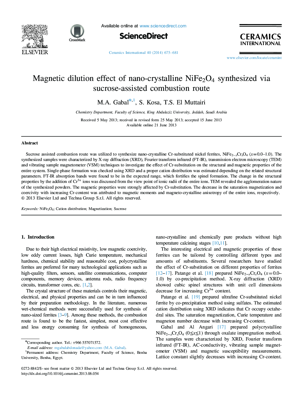 Magnetic dilution effect of nano-crystalline NiFe2O4 synthesized via sucrose-assisted combustion route