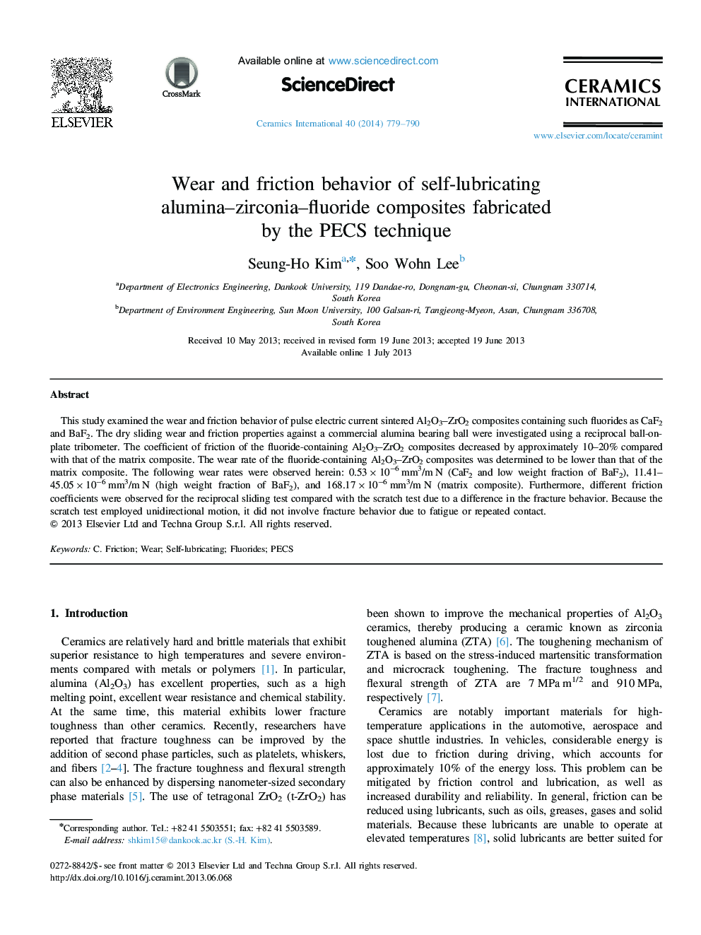 Wear and friction behavior of self-lubricating alumina–zirconia–fluoride composites fabricated by the PECS technique