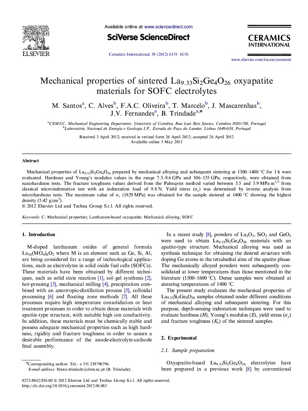 Mechanical properties of sintered La9.33Si2Ge4O26 oxyapatite materials for SOFC electrolytes