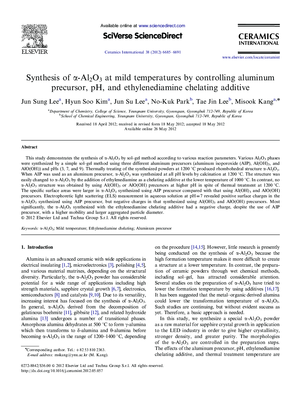 Synthesis of α-Al2O3 at mild temperatures by controlling aluminum precursor, pH, and ethylenediamine chelating additive