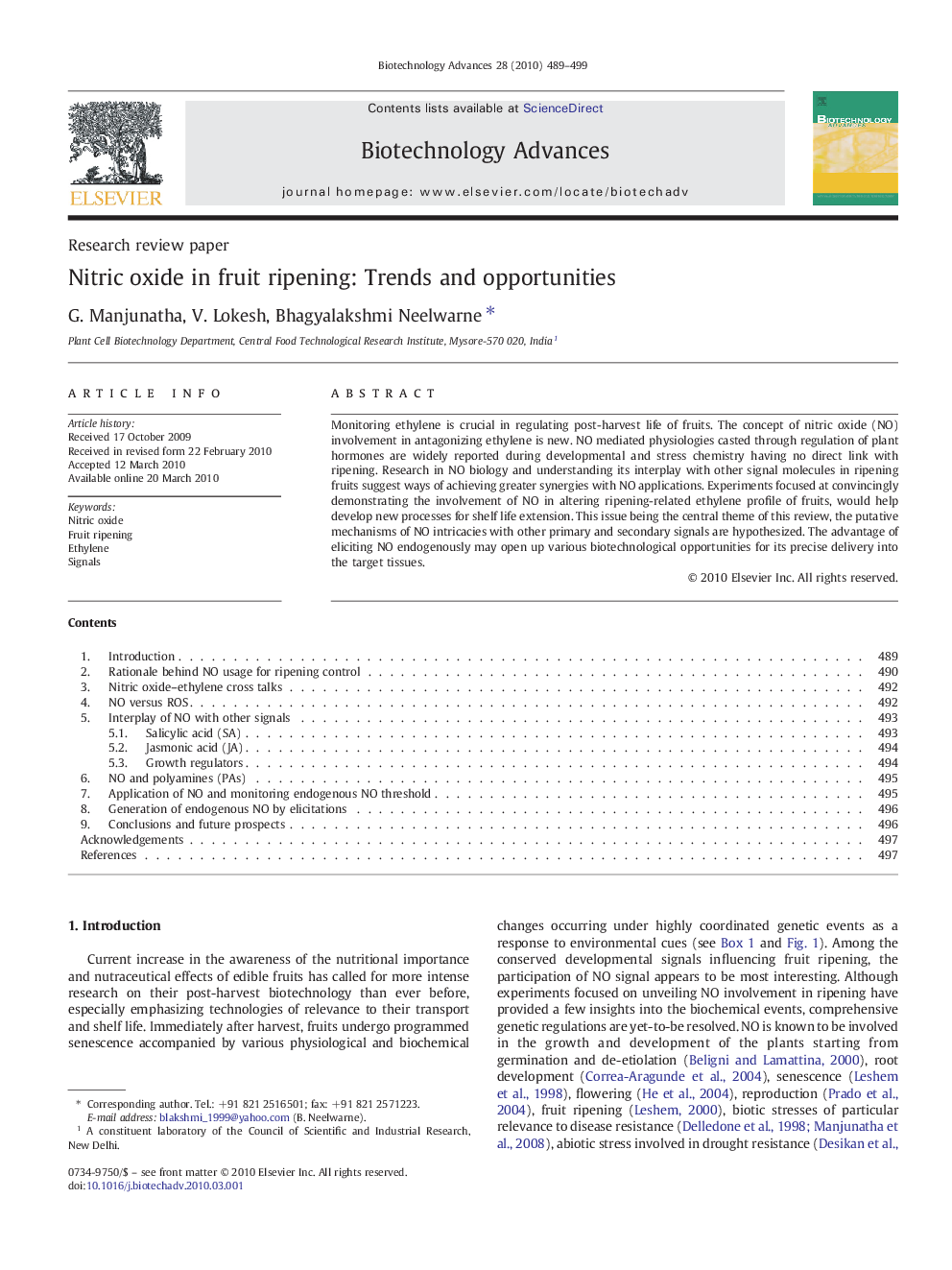 Nitric oxide in fruit ripening: Trends and opportunities