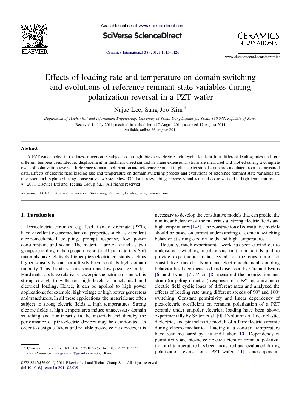 Effects of loading rate and temperature on domain switching and evolutions of reference remnant state variables during polarization reversal in a PZT wafer