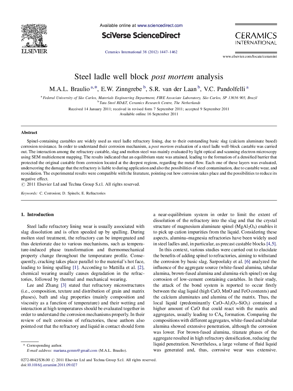 Steel ladle well block post mortem analysis