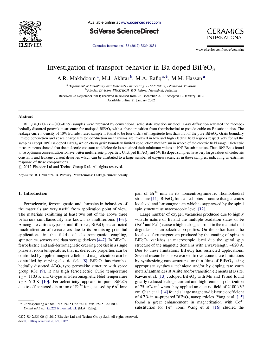 Investigation of transport behavior in Ba doped BiFeO3