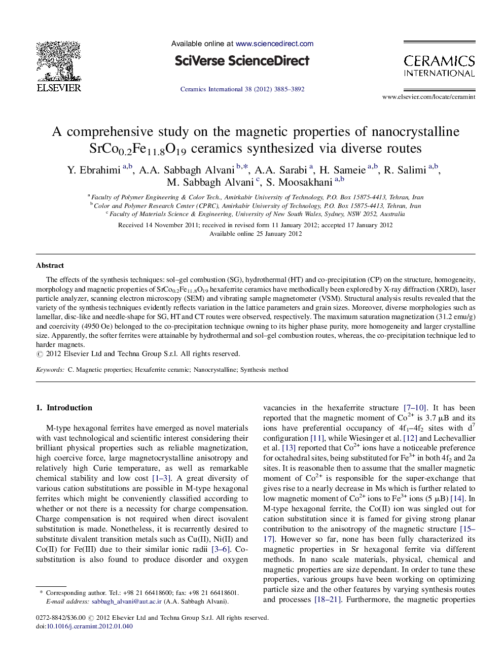 A comprehensive study on the magnetic properties of nanocrystalline SrCo0.2Fe11.8O19 ceramics synthesized via diverse routes