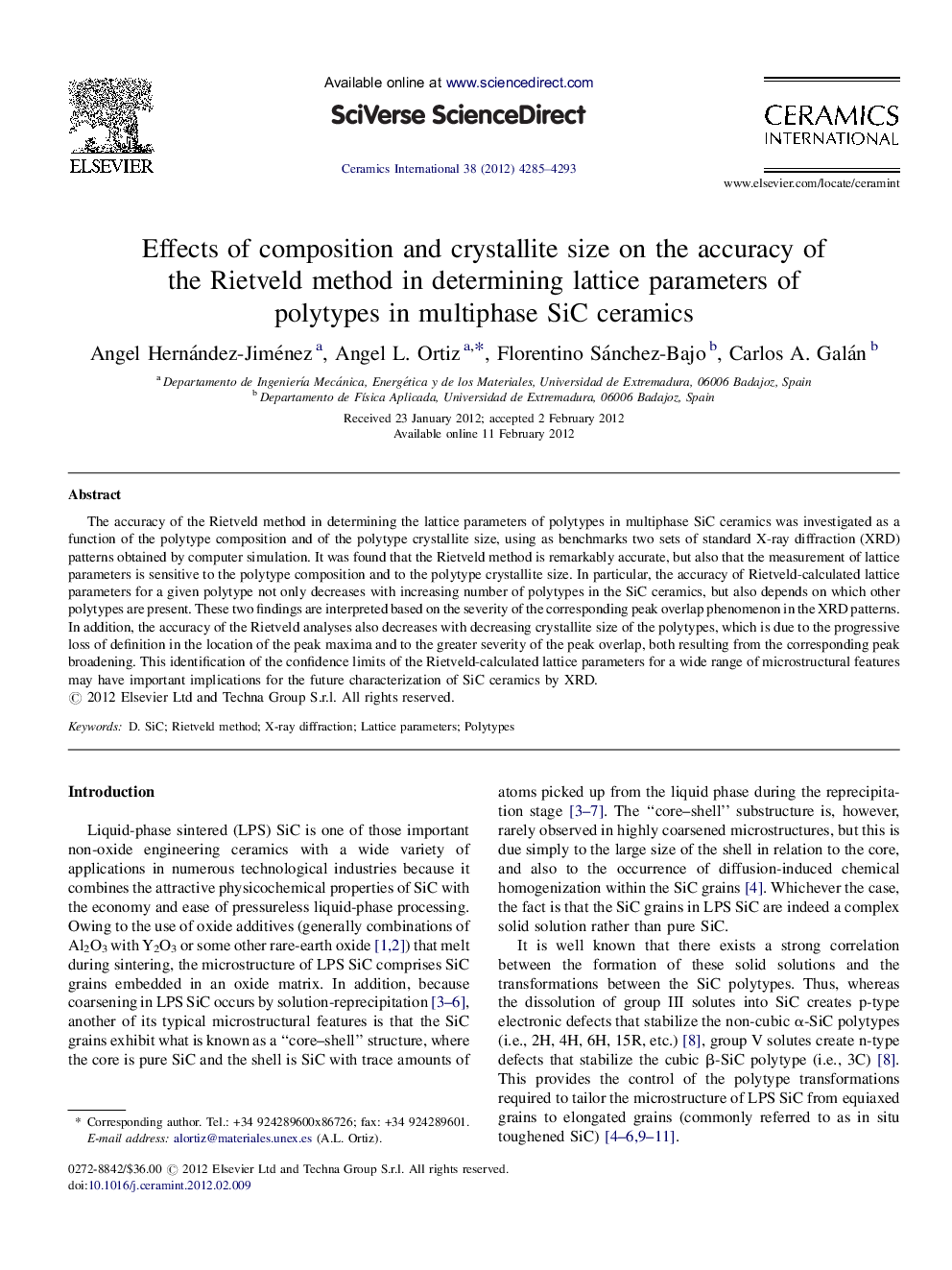 Effects of composition and crystallite size on the accuracy of the Rietveld method in determining lattice parameters of polytypes in multiphase SiC ceramics