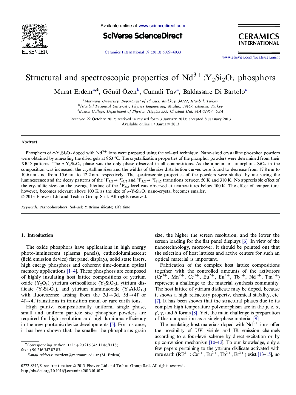 Structural and spectroscopic properties of Nd3+:Y2Si2O7 phosphors