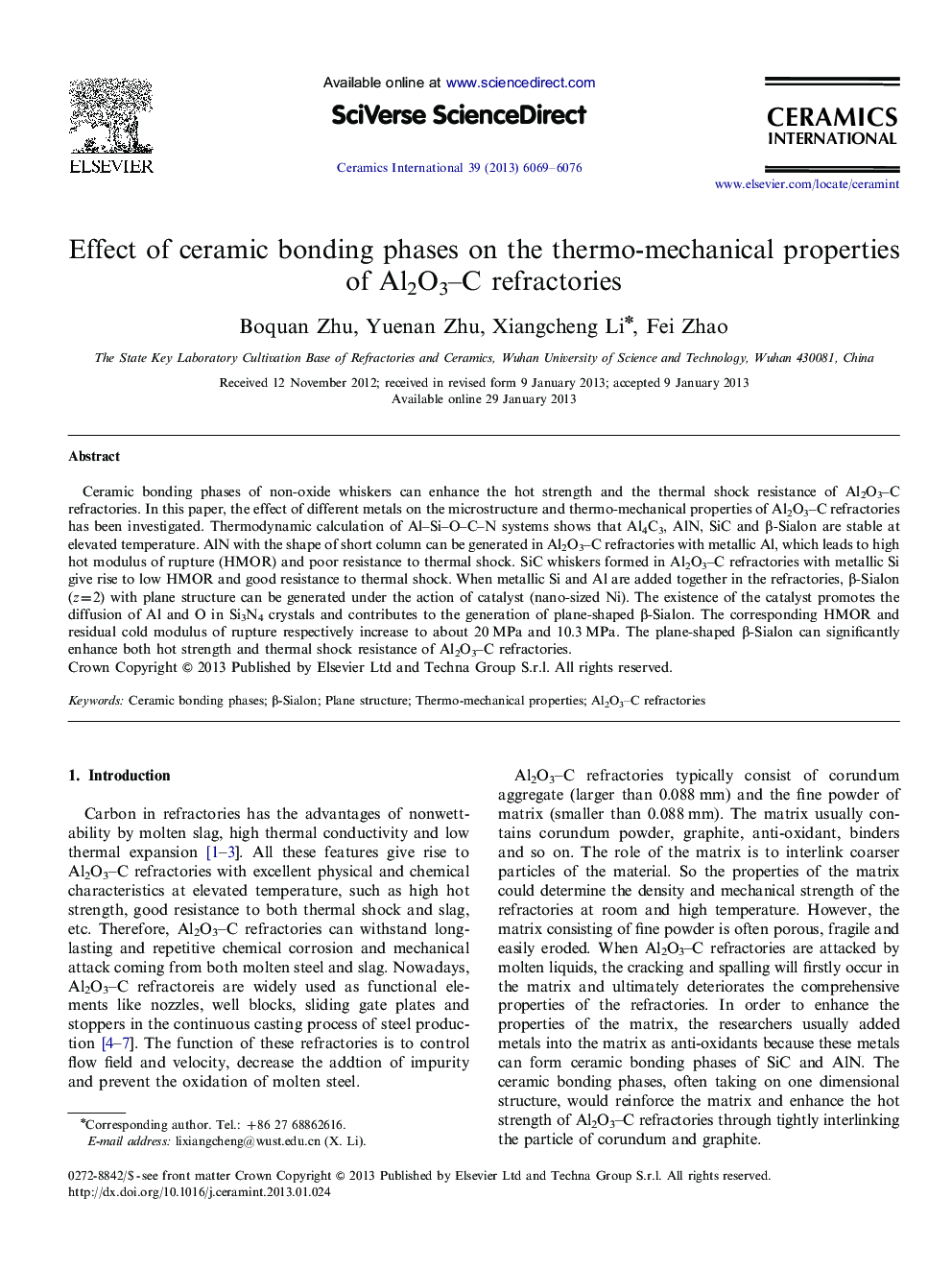 Effect of ceramic bonding phases on the thermo-mechanical properties of Al2O3–C refractories