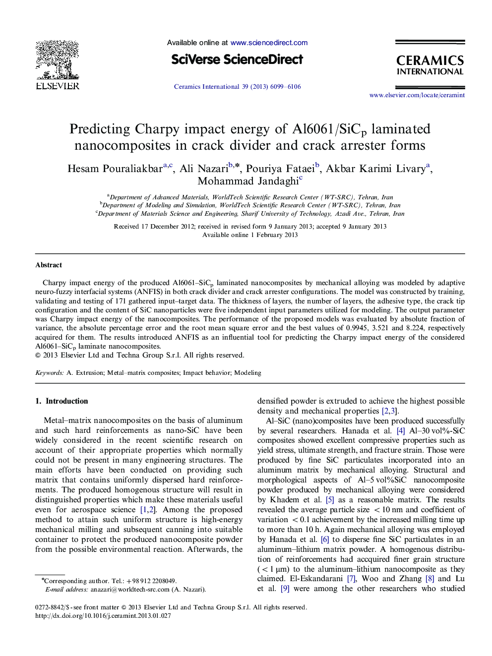 Predicting Charpy impact energy of Al6061/SiCp laminated nanocomposites in crack divider and crack arrester forms