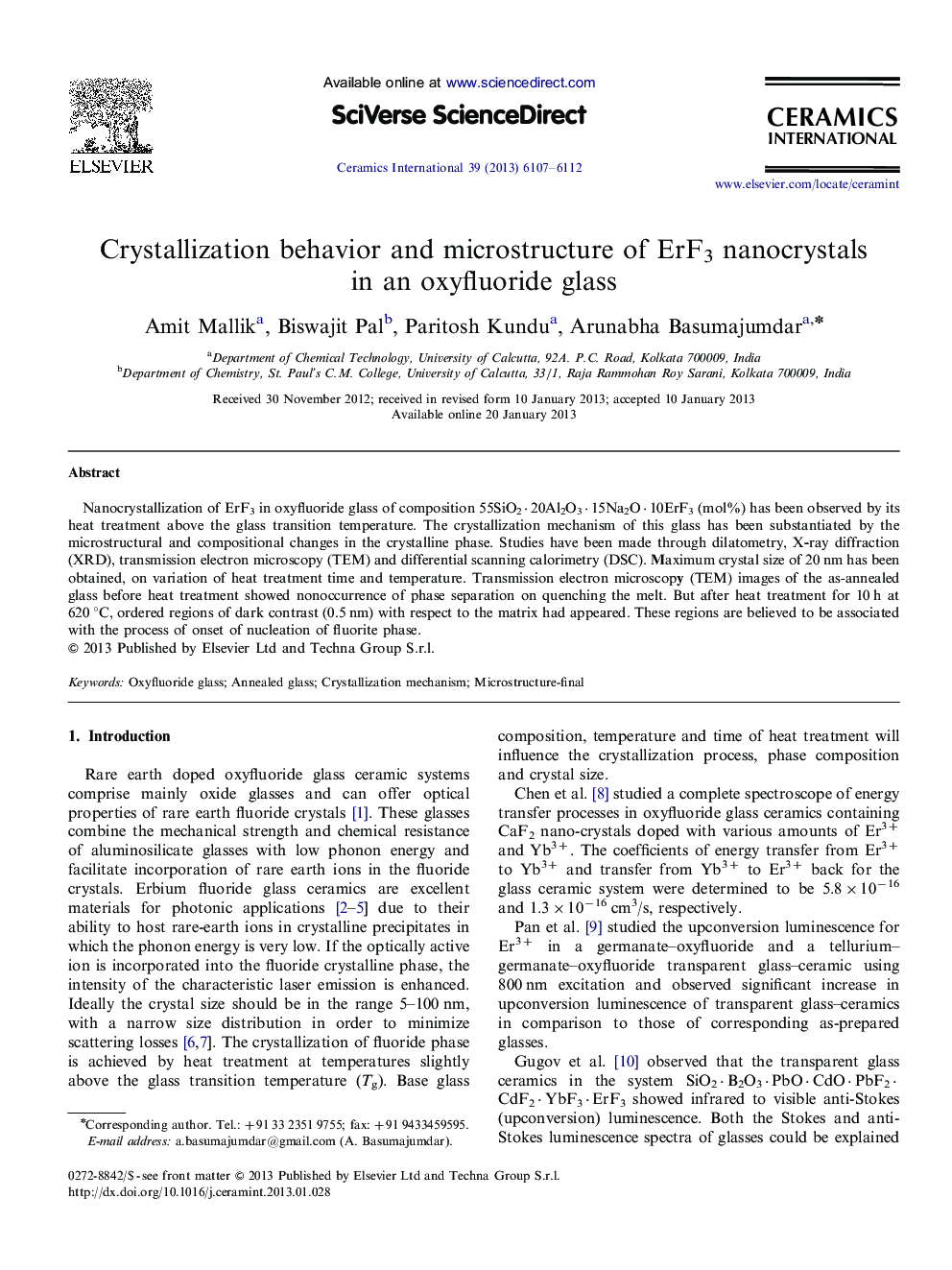 Crystallization behavior and microstructure of ErF3 nanocrystals in an oxyfluoride glass